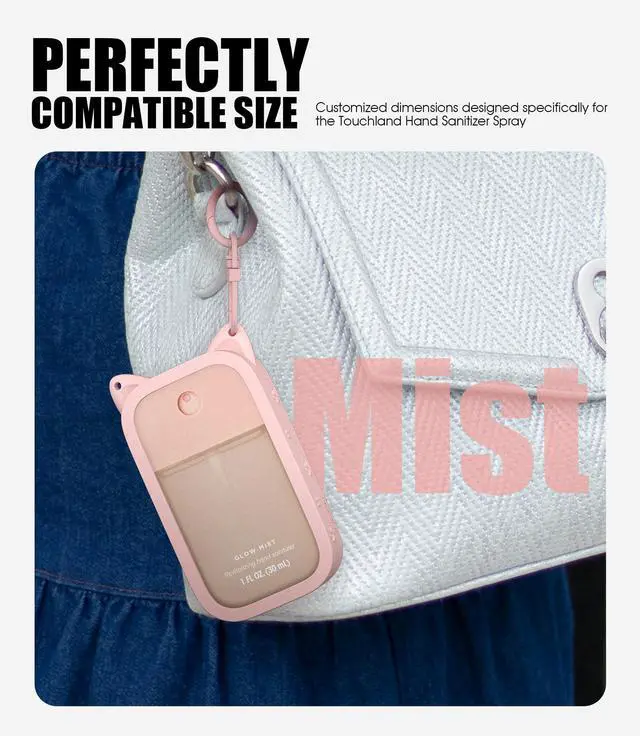 Main image of 1 Pack Silicone Case Compatible with Touchland Hand Sanitizer Spray (Fit for 1 FL OZ/30 mL Ver), Portable keychain Cute Color Ears (Pink)