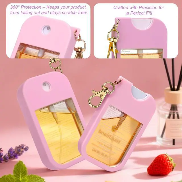 Alt view image 2 of 4 - Hand Sanitizer Spray Case Compatible with Touchland, Silicone Hand Sanitizer Case Holder with Keychain for Touch Land Mist 1FL. OZ -Blush Beige+Black