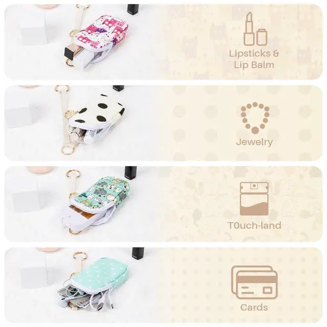 Alt view image 5 of 7 - Hand Sanitizer Spray Case Compatible with T0uch-land, Hand Sanitizer Holder Bag with Ring Buckle & Wrist Strap, Cute Zippered Pouch for Glow Mist and Power Mist (Beige Dots)