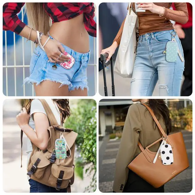 Alt view image 6 of 7 - Hand Sanitizer Spray Case Compatible with T0uch-land, Hand Sanitizer Holder Bag with Ring Buckle & Wrist Strap, Cute Zippered Pouch for Glow Mist and Power Mist (Beige Dots)