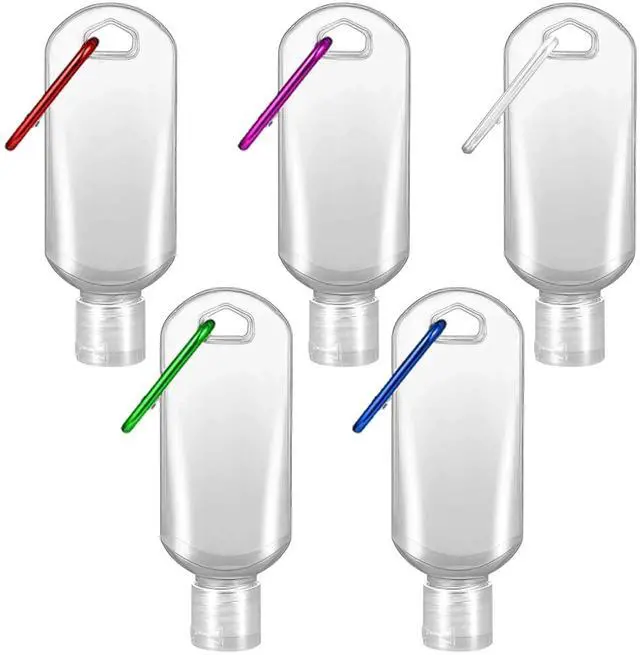 Main image of 5 Pack Refillable Travel Plastic Bottles Containers with Clip Hand Sanitizer Travel Size Holder with Keychain Empty Bottles for Kids and Adult