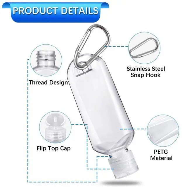 Alt view image 3 of 6 - 5 Pack Refillable Travel Plastic Bottles Containers with Clip Hand Sanitizer Travel Size Holder with Keychain Empty Bottles for Kids and Adult