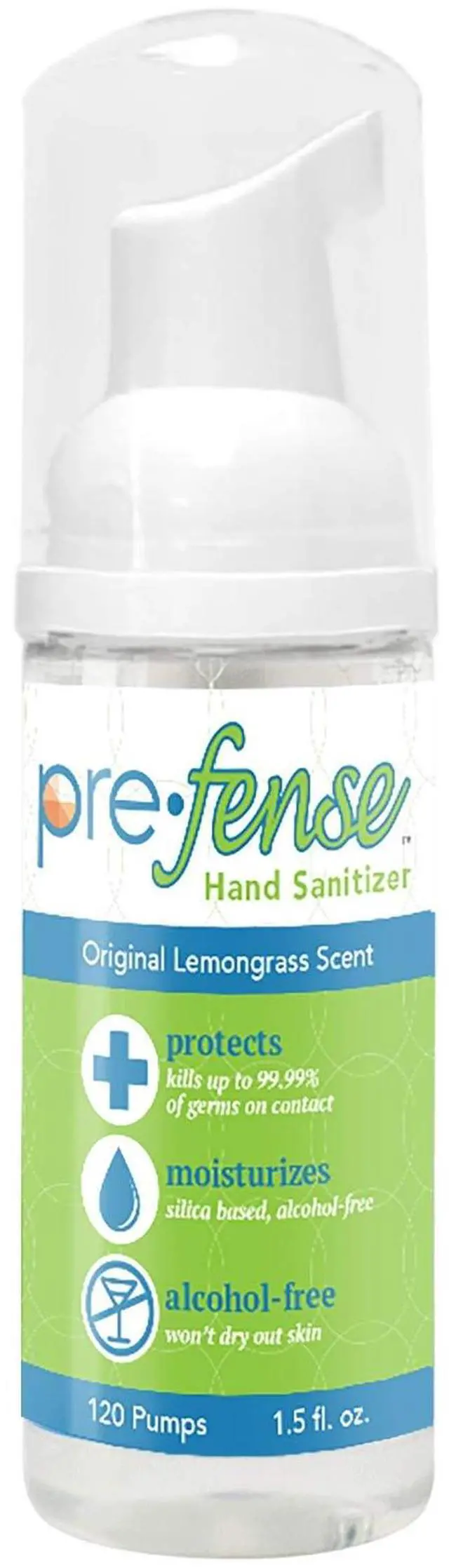 Main image of Travel Foam Hand Sanitizer - Kills 99.9% of Common Germs - Alcohol-Free - Moisturizing, Non-Skin Drying, Water-Based Formula - Made in USA - Lemongrass Scent - Travel Size - 1.5 oz - 1 Pack