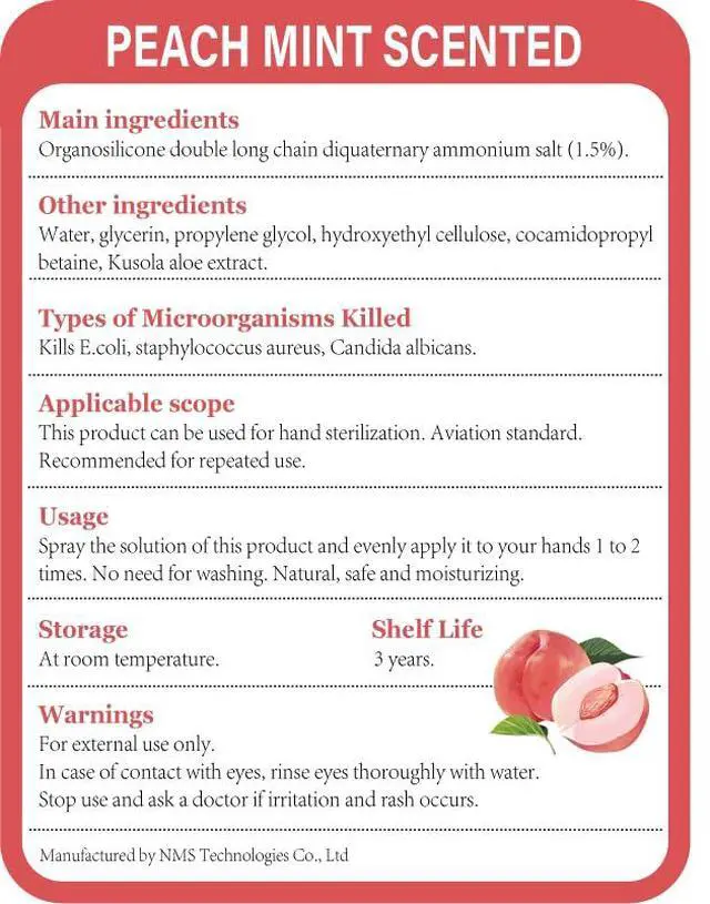 Alt view image 5 of 5 - Power Mist Hand Sanitizer Spray - 1.3fl.oz Peach Scent with Keychain Antibacterial Hydrating for Travel & Daily Essential