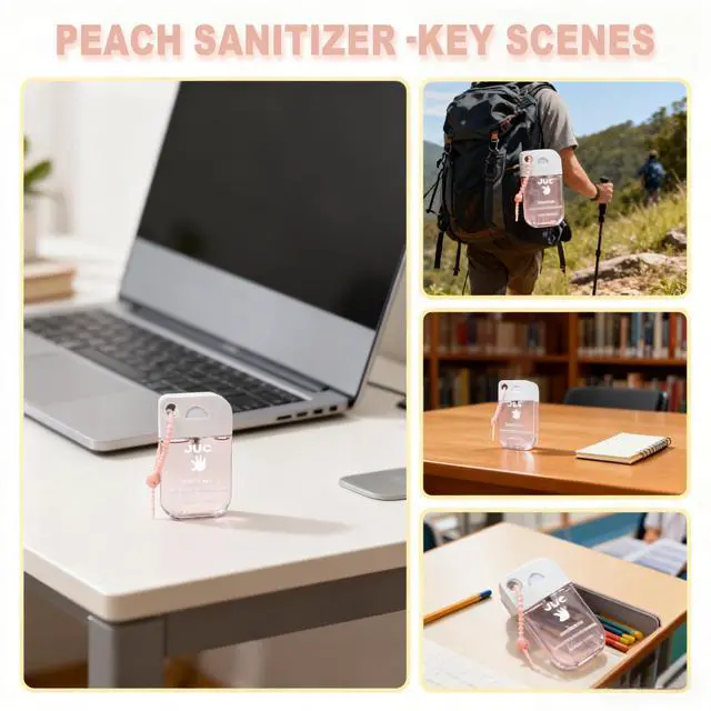 Alt view image 4 of 5 - Power Mist Hand Sanitizer Spray - 1.3fl.oz Peach Scent with Keychain Antibacterial Hydrating for Travel & Daily Essential