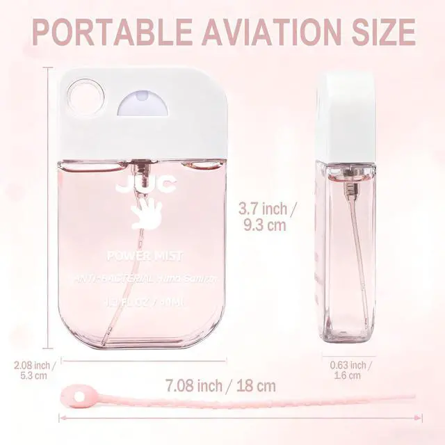 Alt view image 3 of 5 - Power Mist Hand Sanitizer Spray - 1.3fl.oz Peach Scent with Keychain Antibacterial Hydrating for Travel & Daily Essential