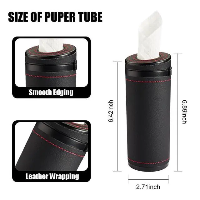 Alt view image 2 of 5 - Car Tissue Holder, Convenient Travel Napkin Boxes, Car Tissues Cylinder, Round Canister Napkin Holder, Travel Tissue Tube Container for Vehicle Cup Holder, Home, Office (Black)