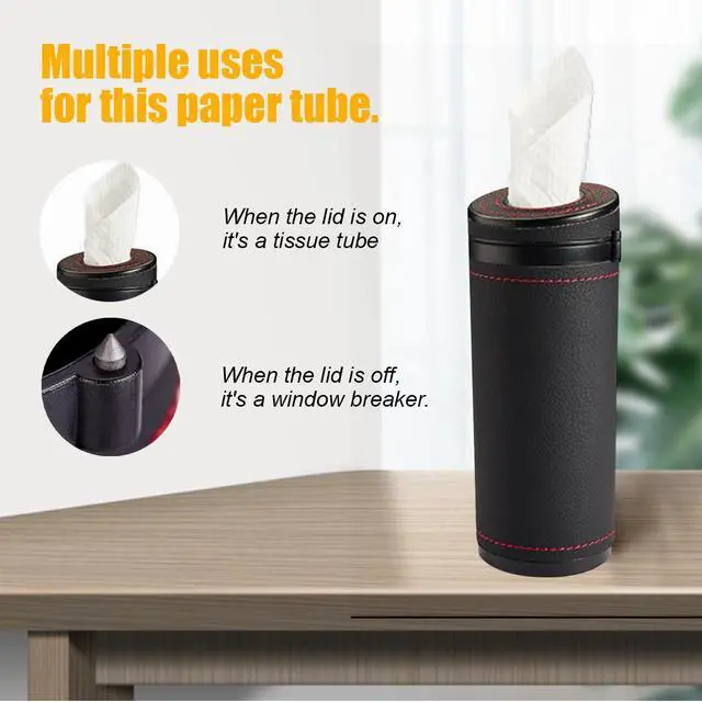 Alt view image 4 of 5 - Car Tissue Holder, Convenient Travel Napkin Boxes, Car Tissues Cylinder, Round Canister Napkin Holder, Travel Tissue Tube Container for Vehicle Cup Holder, Home, Office (Black)