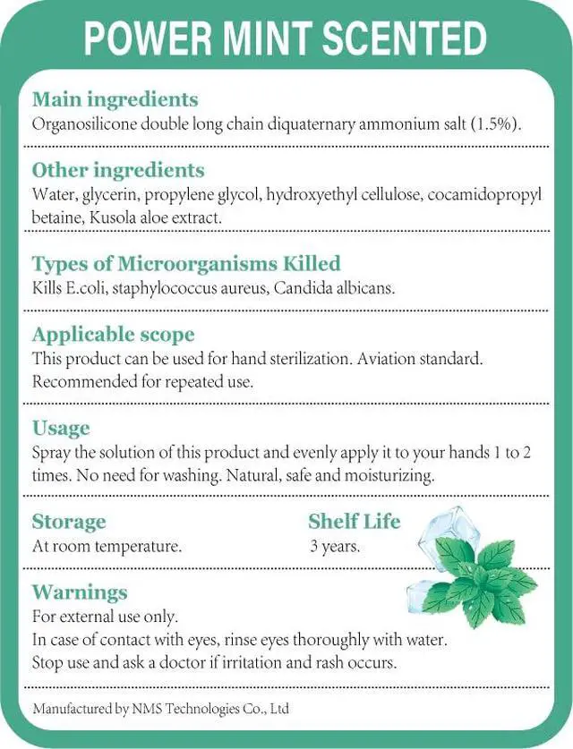 Alt view image 5 of 5 - Power Mist Hand Sanitizer Spray Mint Scent 40ML
