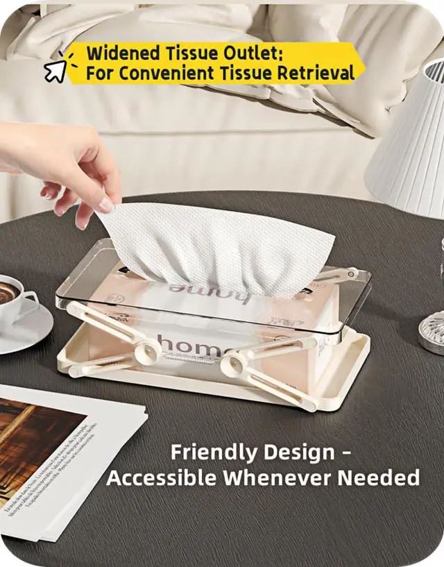 Alt view image 5 of 7 - Lift-Up Tissue Box Holder with Spring Auto-Lift Design, Transparent Dust-Proof Tissue Organizer, Fits Standard & Large Facial Tissues for Desk, Bedroom, Car