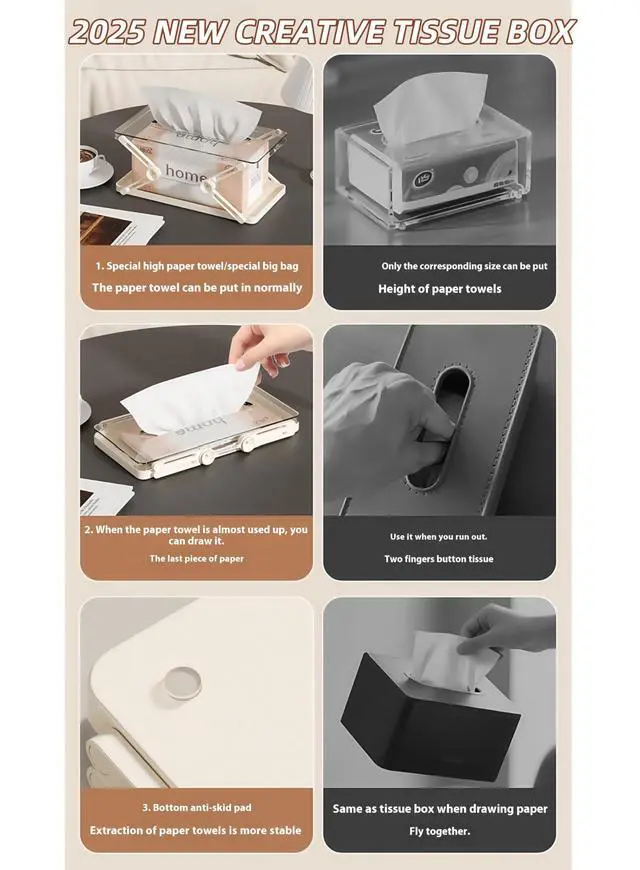 Alt view image 3 of 7 - Lift-Up Tissue Box Holder with Spring Auto-Lift Design, Transparent Dust-Proof Tissue Organizer, Fits Standard & Large Facial Tissues for Desk, Bedroom, Car
