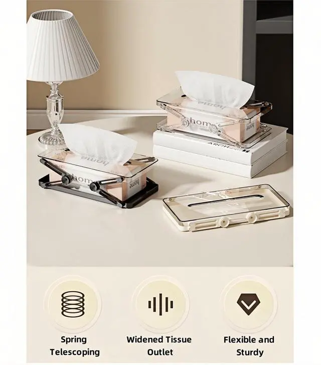 Alt view image 7 of 7 - Lift-Up Tissue Box Holder with Spring Auto-Lift Design, Transparent Dust-Proof Tissue Organizer, Fits Standard & Large Facial Tissues for Desk, Bedroom, Car