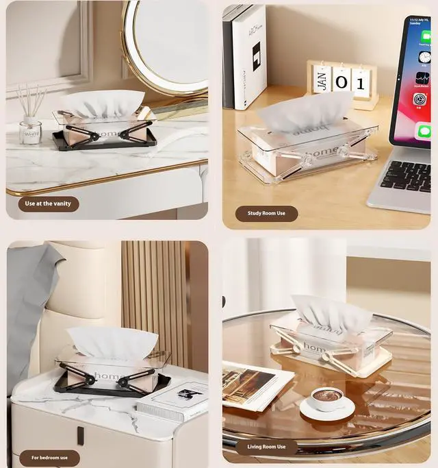 Alt view image 4 of 7 - Lift-Up Tissue Box Holder with Spring Auto-Lift Design, Transparent Dust-Proof Tissue Organizer, Fits Standard & Large Facial Tissues for Desk, Bedroom, Car