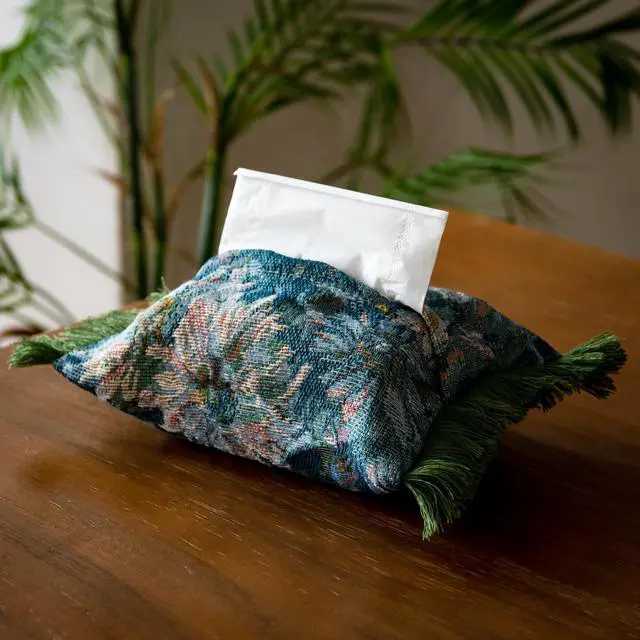 Main image of Nordic Style Tissue Holder Cloth Tissue Box Cloth Cover Tissue Holder with Tassels for Car Home Office Desk (Color 1, 8.3(L) x 6.7(W))