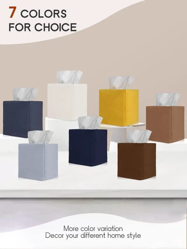Alt view image 6 of 7 - Tissue Box Cover, Reusable Fabric Tissue Holder, Square Canvas Tissue Holders Decorative for Bathroom Vanity Countertop, Bedroom, Tabletop and Living Room