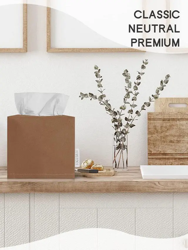 Alt view image 7 of 7 - Tissue Box Cover, Reusable Fabric Tissue Holder, Square Canvas Tissue Holders Decorative for Bathroom Vanity Countertop, Bedroom, Tabletop and Living Room