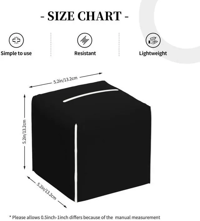 Alt view image 3 of 7 - Black Tissue Box Cover Custom Image Logo Text Square Leather Facial Paper Organizer Case for Bedroom, Bathroom, Office Desk, Hotel Personalized Decorative Holder, 5x5x5 Inch 1-100 PCS