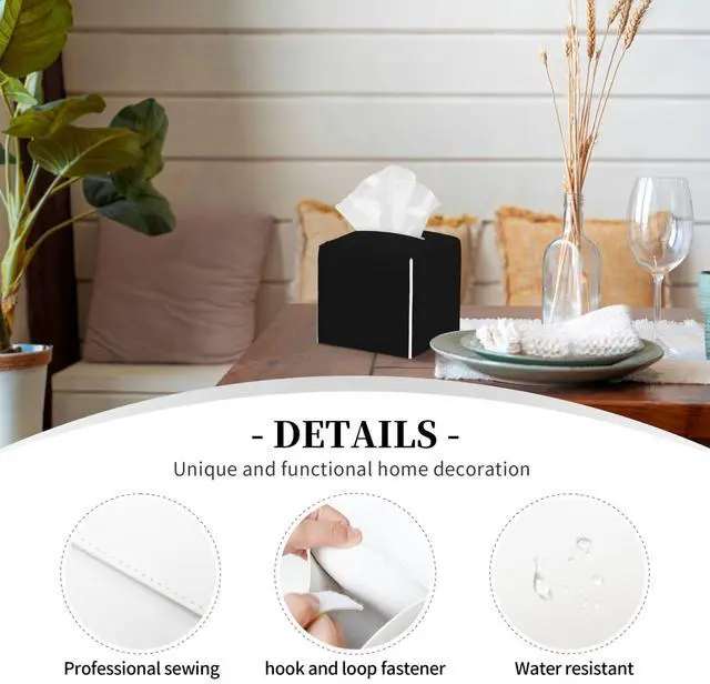 Alt view image 4 of 7 - Black Tissue Box Cover Custom Image Logo Text Square Leather Facial Paper Organizer Case for Bedroom, Bathroom, Office Desk, Hotel Personalized Decorative Holder, 5x5x5 Inch 1-100 PCS