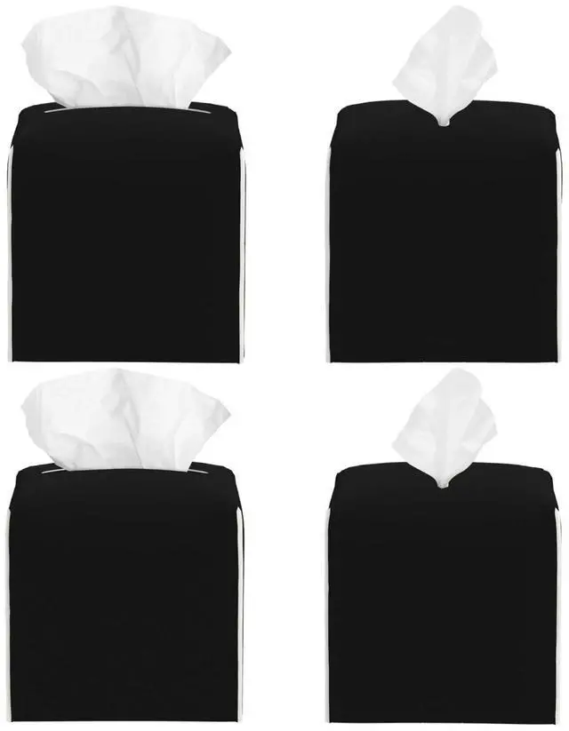 Alt view image 7 of 7 - Black Tissue Box Cover Custom Image Logo Text Square Leather Facial Paper Organizer Case for Bedroom, Bathroom, Office Desk, Hotel Personalized Decorative Holder, 5x5x5 Inch 1-100 PCS