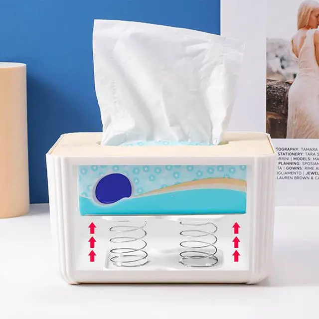 Alt view image 5 of 7 - Automatic Tissue Box Spring Support, Countertop Tissue Holder, ABS, Metal