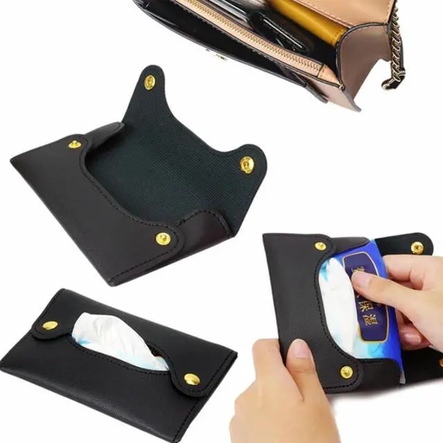 Alt view image 3 of 7 - Pocket Tissue Holder - Tissue Holder | Travel Pouch for Tissue | Pocket Paper Towel | Tissue Bag Holder | Paper Towel Pu Leather Case | Paper Box Bag | Tissue Storage Bag (Black)