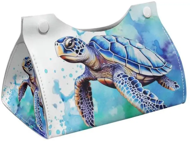 Alt view image 2 of 7 - Sea Turtle Rectangular PU Leather Tissue Box Holder