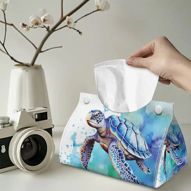 Alt view image 3 of 7 - Sea Turtle Rectangular PU Leather Tissue Box Holder