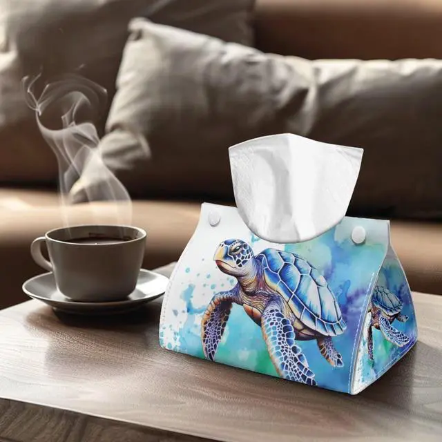 Alt view image 5 of 7 - Sea Turtle Rectangular PU Leather Tissue Box Holder