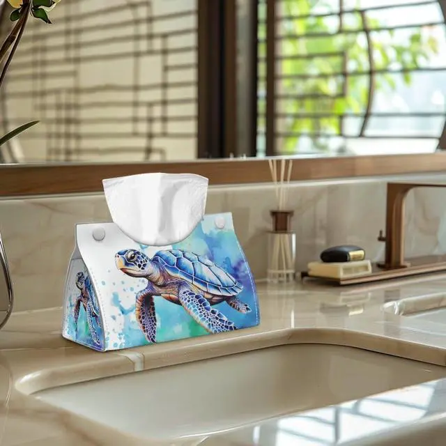 Alt view image 6 of 7 - Sea Turtle Rectangular PU Leather Tissue Box Holder