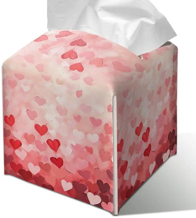 Main image of Valentines Day Decor Heart Pattern Tissue Box Cover,Universal 5.2 Inch Leather Cube for Home Bathroom Countertop,Valentines Gift for Her or Him.(014)
