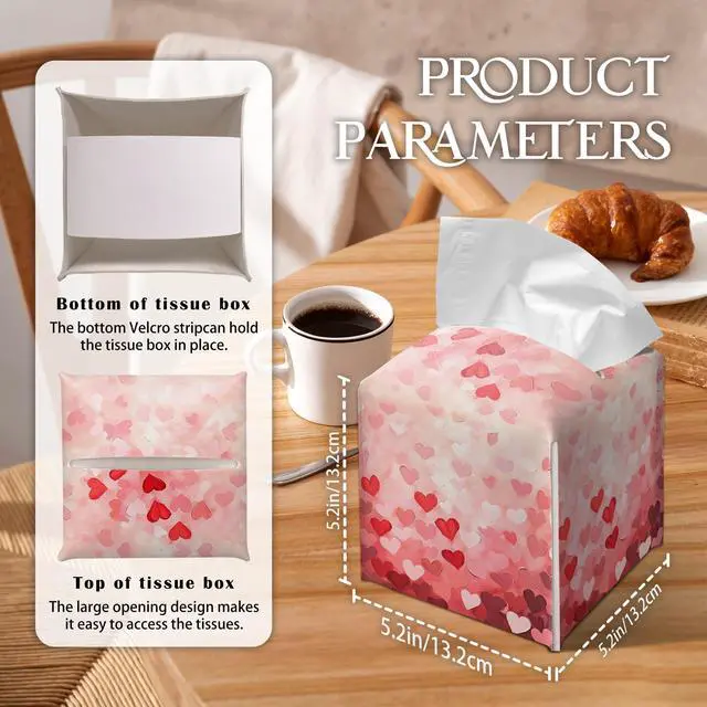 Alt view image 2 of 5 - Valentines Day Decor Heart Pattern Tissue Box Cover,Universal 5.2 Inch Leather Cube for Home Bathroom Countertop,Valentines Gift for Her or Him.(014)