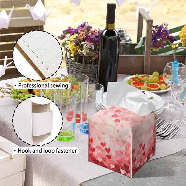 Alt view image 4 of 5 - Valentines Day Decor Heart Pattern Tissue Box Cover,Universal 5.2 Inch Leather Cube for Home Bathroom Countertop,Valentines Gift for Her or Him.(014)