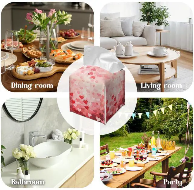 Alt view image 5 of 5 - Valentines Day Decor Heart Pattern Tissue Box Cover,Universal 5.2 Inch Leather Cube for Home Bathroom Countertop,Valentines Gift for Her or Him.(014)