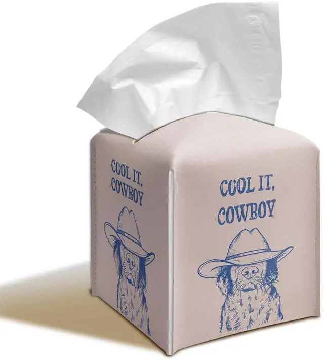 Main image of Funny Cowboy Dog PU Leather Tissue Box Cover 5.2 Inch