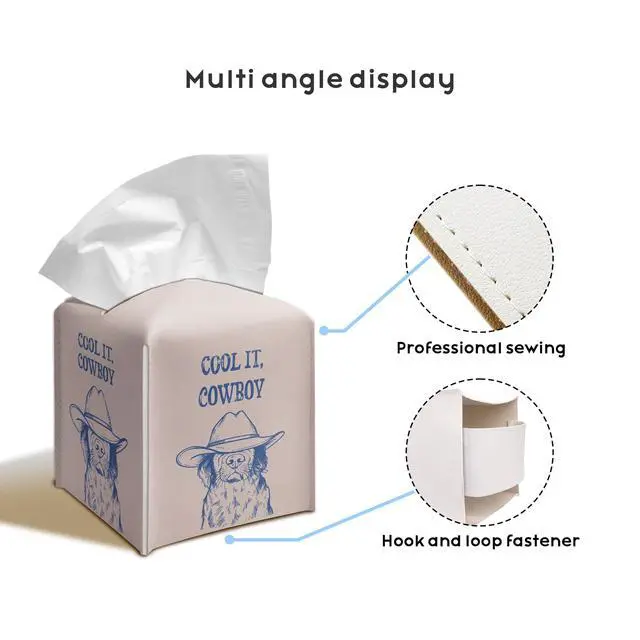 Alt view image 3 of 7 - Funny Cowboy Dog PU Leather Tissue Box Cover 5.2 Inch