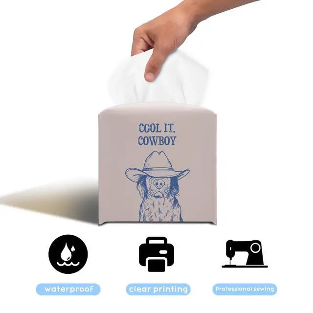 Alt view image 5 of 7 - Funny Cowboy Dog PU Leather Tissue Box Cover 5.2 Inch