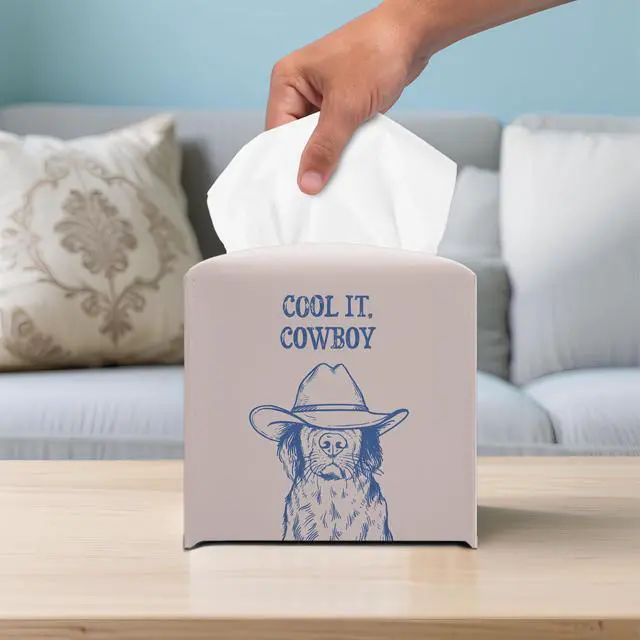 Alt view image 6 of 7 - Funny Cowboy Dog PU Leather Tissue Box Cover 5.2 Inch