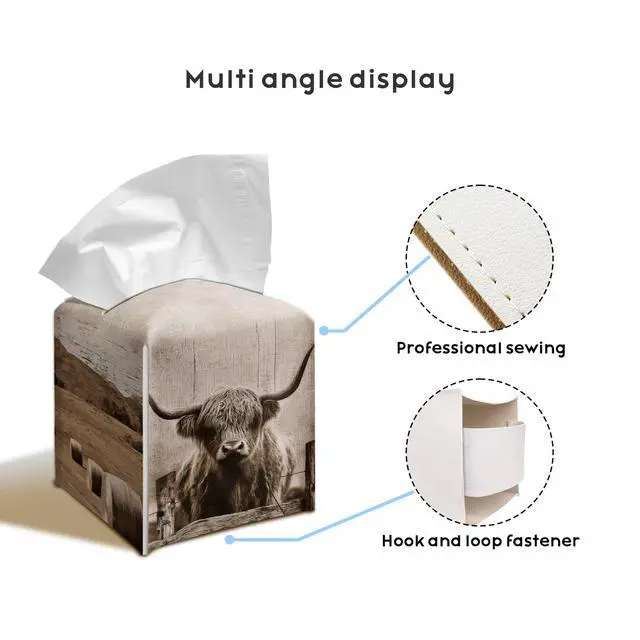 Alt view image 3 of 7 - Highland Cow Tissue Box Cover, 5.2 Inch PU Leather Square Holder
