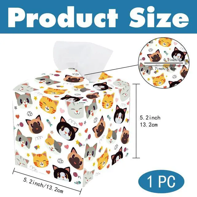 Alt view image 2 of 7 - Cat Tissue Box Cover Square Leather Tissue Box Holder Cute Cat Face Waterproof Facial Paper Organizer Dispenser for Bathroom Bedroom Kitchen Vanity Home Car Desk Countertop Night Stands