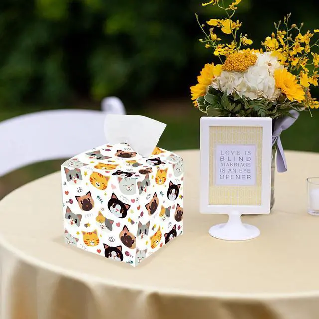 Alt view image 5 of 7 - Cat Tissue Box Cover Square Leather Tissue Box Holder Cute Cat Face Waterproof Facial Paper Organizer Dispenser for Bathroom Bedroom Kitchen Vanity Home Car Desk Countertop Night Stands