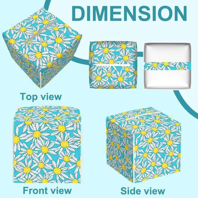 Alt view image 5 of 7 - Camomile Daisy Tissue Box Cover,Tissue Box Holder Square with Bottom Belt,Waterproof Leather Organizer Portable Decorative Facial Paper for Bedroom Dresser Night Stand Office Desk,5.2" x 5.2" x 5.2"