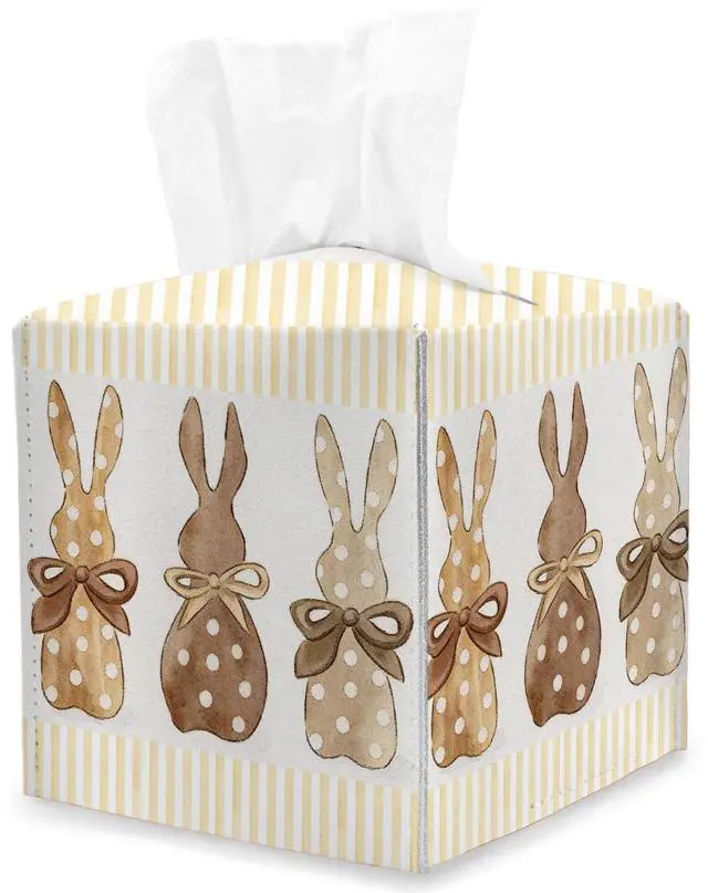Main image of Easter Rabbit Tissue Box Cover Square, Watercolor Cube Tissue Box Holder, Indoor Spring Easter Decorations for Home Table Decor Leather Facial Paper Organizer for Bathroom Night Stand Living Room/17