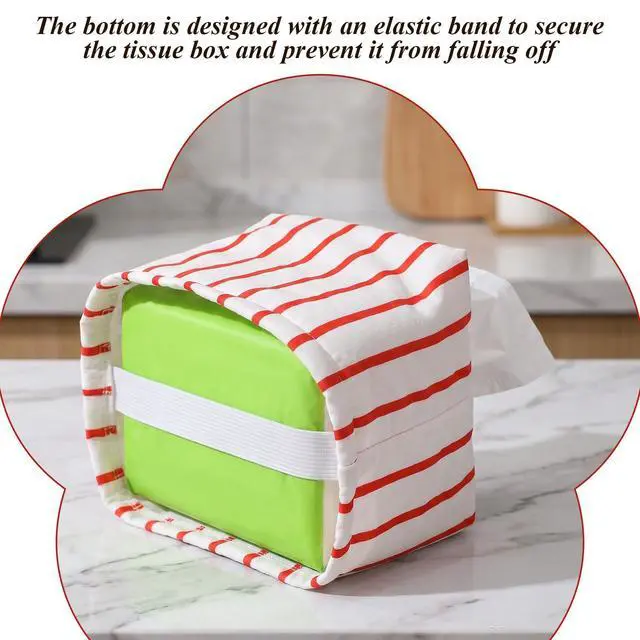Alt view image 7 of 7 - Cube Tissue Box Cover, Red Stripe Tissue Box Cover Stylish Toilet Paper Organizer for Home Bedroom Living Room Bathroom Office, 5''x5''x5''