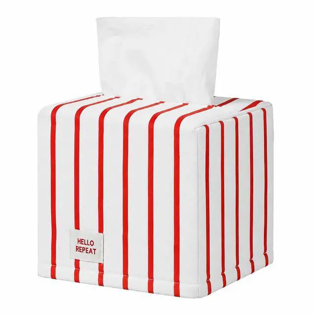 Main image of Cube Tissue Box Cover, Red Stripe Tissue Box Cover Stylish Toilet Paper Organizer for Home Bedroom Living Room Bathroom Office, 5''x5''x5''
