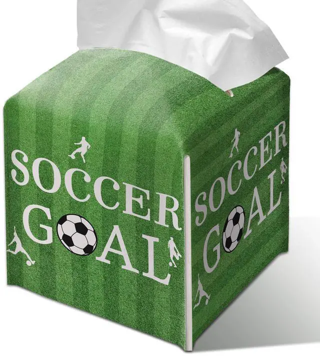 Main image of Soccer Goal Tissue Box Cover,Universal 5.2 Inch Leather Cube for Home Bathroom Countertop,Soccer Decor for Kids Room,Team Party Decor,Soccer Gift.(017)