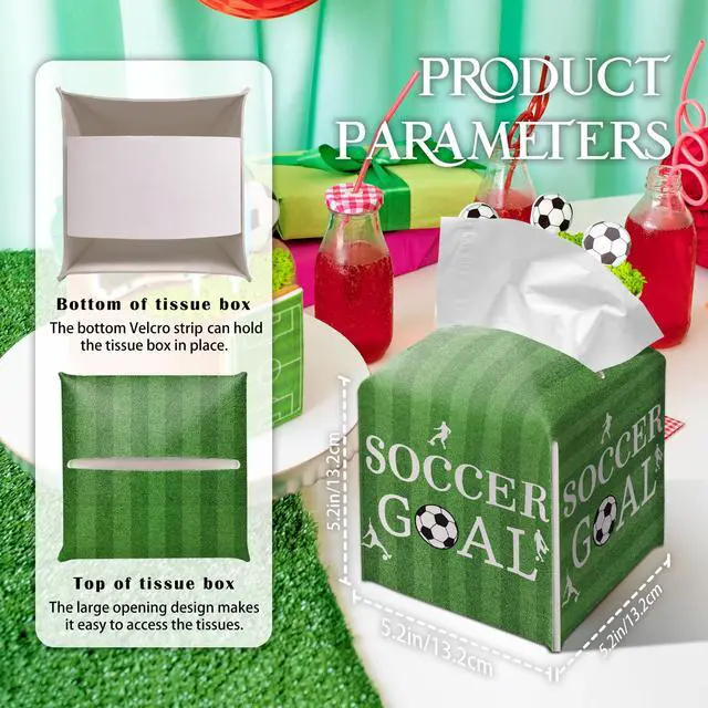 Alt view image 2 of 5 - Soccer Goal Tissue Box Cover,Universal 5.2 Inch Leather Cube for Home Bathroom Countertop,Soccer Decor for Kids Room,Team Party Decor,Soccer Gift.(017)