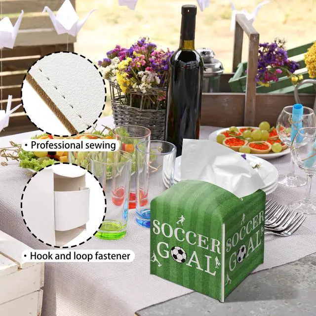 Alt view image 4 of 5 - Soccer Goal Tissue Box Cover,Universal 5.2 Inch Leather Cube for Home Bathroom Countertop,Soccer Decor for Kids Room,Team Party Decor,Soccer Gift.(017)