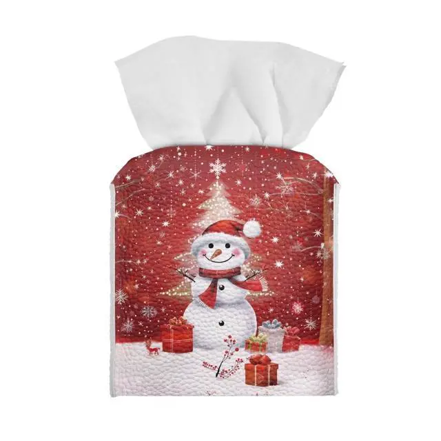 Alt view image 2 of 7 - Christmas Decorations Tissue Box Holder Cute Xmas Snowman Print Square Napkin Facial Tissues Holder Dispenser, Home Office Car Tissue Box Cover Decorative Container with Belt Bottom