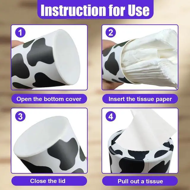 Alt view image 4 of 4 - 4PCS Car Tissue Holder, Refillable Paper Napkin Holder, Portable Car Tissues Cylinder, Facial Tissue Box Travel Accessories, Tissues Boxes Container for Automotive Cup Holder (Cow)