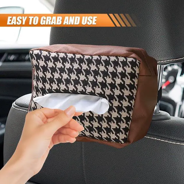 Alt view image 3 of 5 - Universal Car Tissue Holder, Premium Leather Auto Headrest Napkin Organizer, Vehicle Backseat Hanging Tissue Box, Car Interior Storage Accessories for SUV Truck Sedan (Brown)